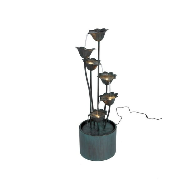Hi-Line Gift Ltd. Metal Lily Flower Pouring Into Bucket Fountain with 5 Ww LED