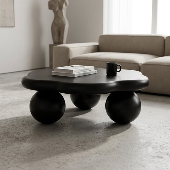 35" Cloud Shaped Coffee Table, Petal-Shaped Modern Minimalist Coffee Table with Spherical Legs, Kid & Pet Friendly Space Saving Center Table Tea Table for Small Apartment