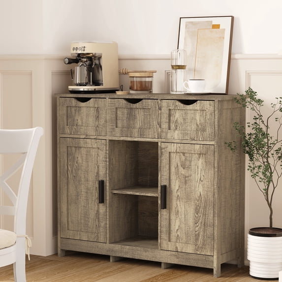 35" Console Table with Storage, Wood Buffet Cabinet with 2 Doors, 3 Drawers, Adjustable Shelves, Accent Cabinet for Living Room, Kitchen, Entryway