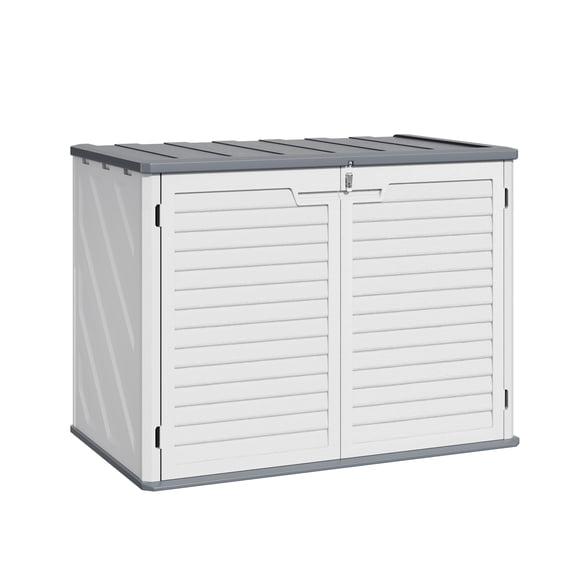 35 Cu.Ft Outdoor Storage Shed, Lockable Horizontal Resin Cabinet for Trash Cans & Garden Tools