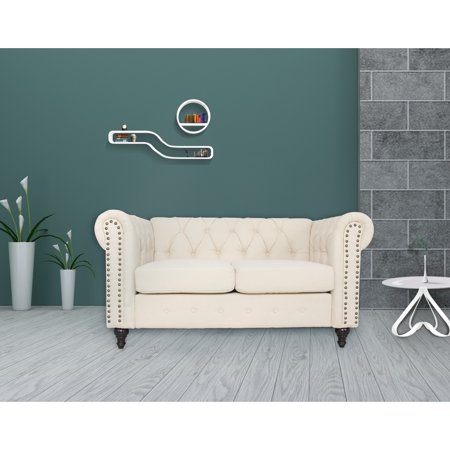 35"D x 61"W x 31"H Chesterfield Button-tufted Loveseat Cream