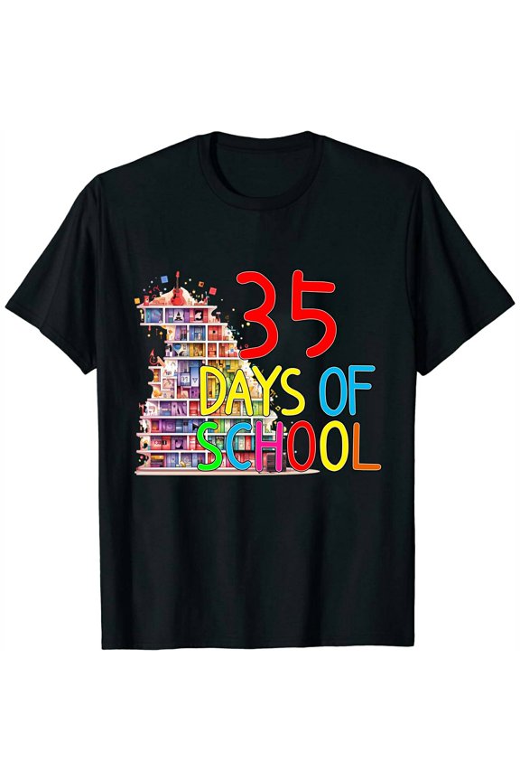 35 Day of School Back To School Teacher Student Women's Short Sleeve Shirt with Unique, Trendy Design - Graphic Tees for Women