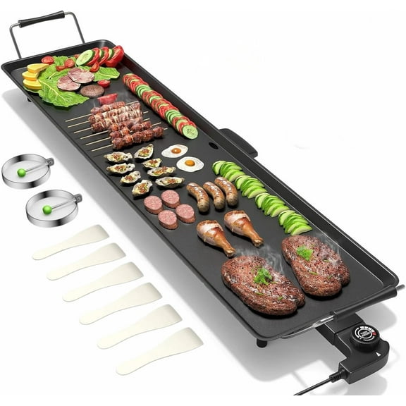 35" Electric Griddle, Extra Large Barbecue Grill W/Nonstick Cooking Surface, 2000W Table Top Grill w/Adjustable Temperature & Drip Tray, Indoor/Outdoor Electric Grill for Pancakes Barbecue