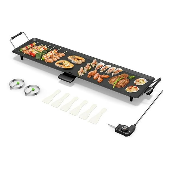 35 Electric Griddle, Nonstick Extra Large Teppanyaki Grill with 5 Adjustable Temperature, Drip Tray, Cool Touch Handles, 2000W Flat Top Pancake Griddle Smokeless for Indoor Outdoor BBQ Party