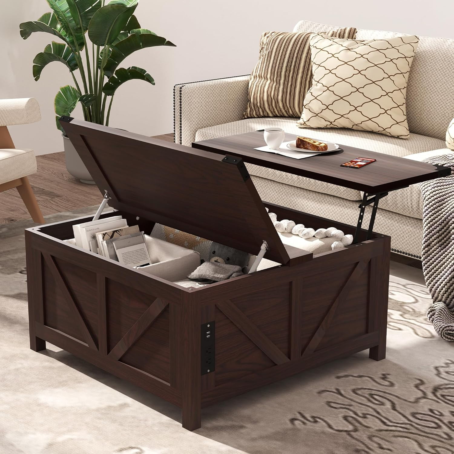 35'' Farmhouse Lift Top Coffee Table, Coffee Table with Storage and ...