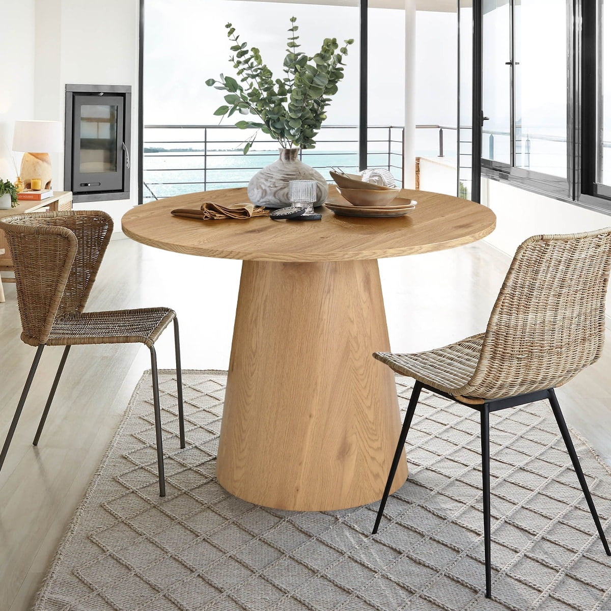 Natural Oak Round Pedestal Dining Table for Four