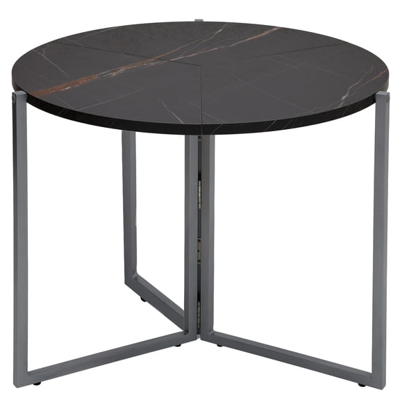 Aria Home Modern Round Folding Table Engineered Wood Iron Base 35 Inch, Black Carrera