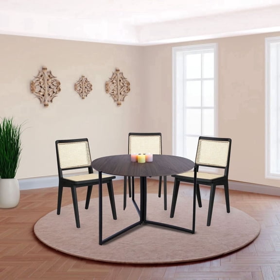 Aria Home Modern Round Folding Table Engineered Wood Home Accent Iron Base 35", Chocolate