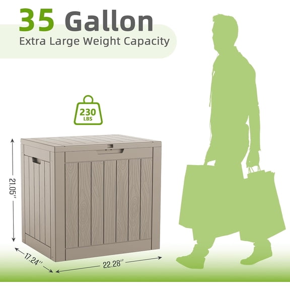 35 Gallon Deck Box Outdoor Waterproof Lockable Resin Storage Container for  Garden Pool Tools Furniture Cushions