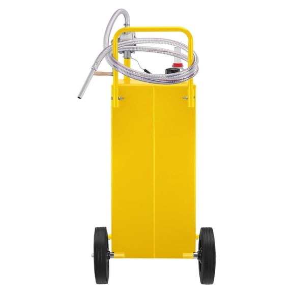 35 Gallon Fuel Caddy with Pump & Wheels - Gasoline Storage Container for Cars, Lawnmowers, ATVs, Boats - Portable Gas Tank with Manual Transfer Pump - Yellow