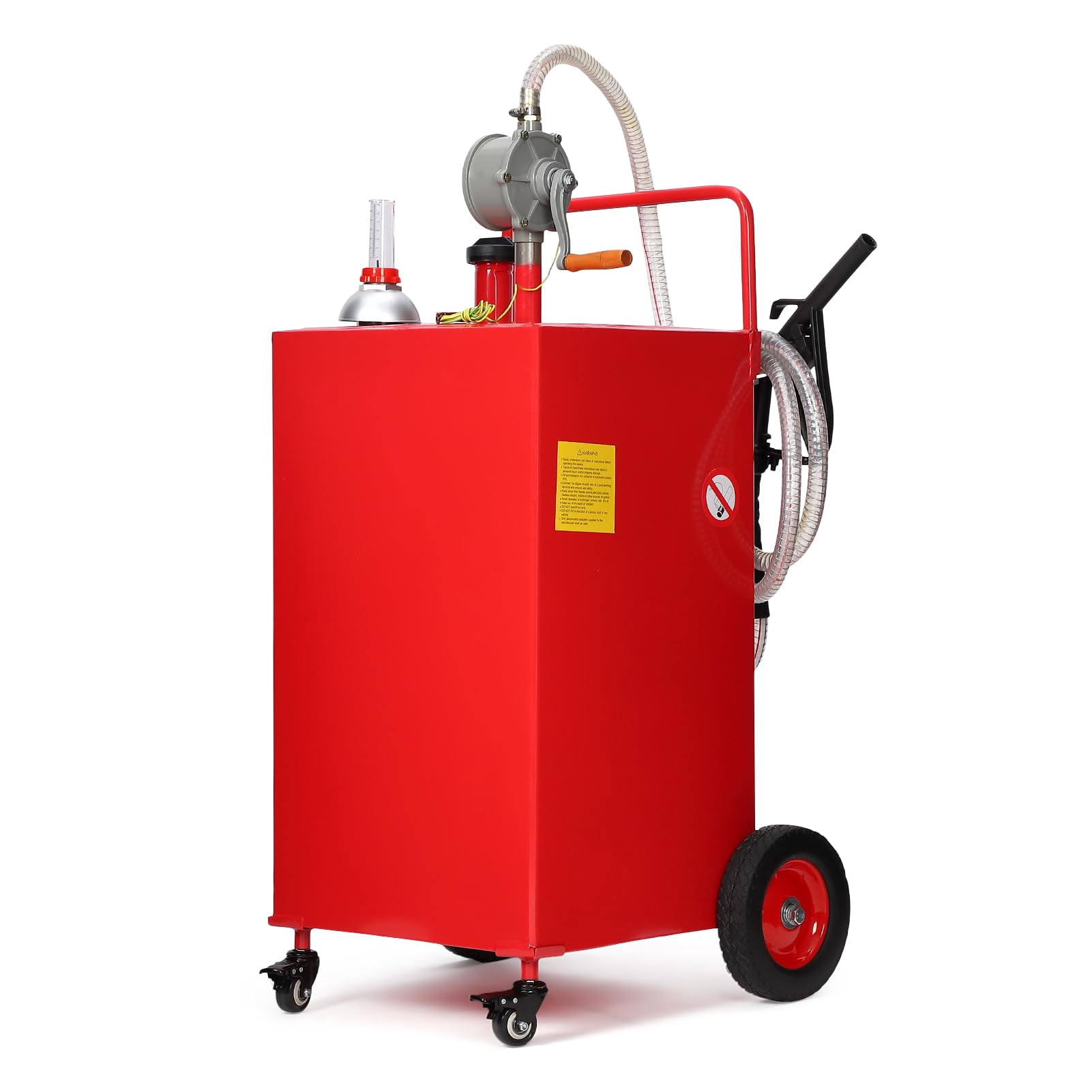 35 Gallon Gas Caddy, Portable Fuel Storage Tank with 4 Wheels & Manual Transfer Pump, Diesel & Gasoline Fuel Container for Cars, Lawn Mowers, ATVs, Boats