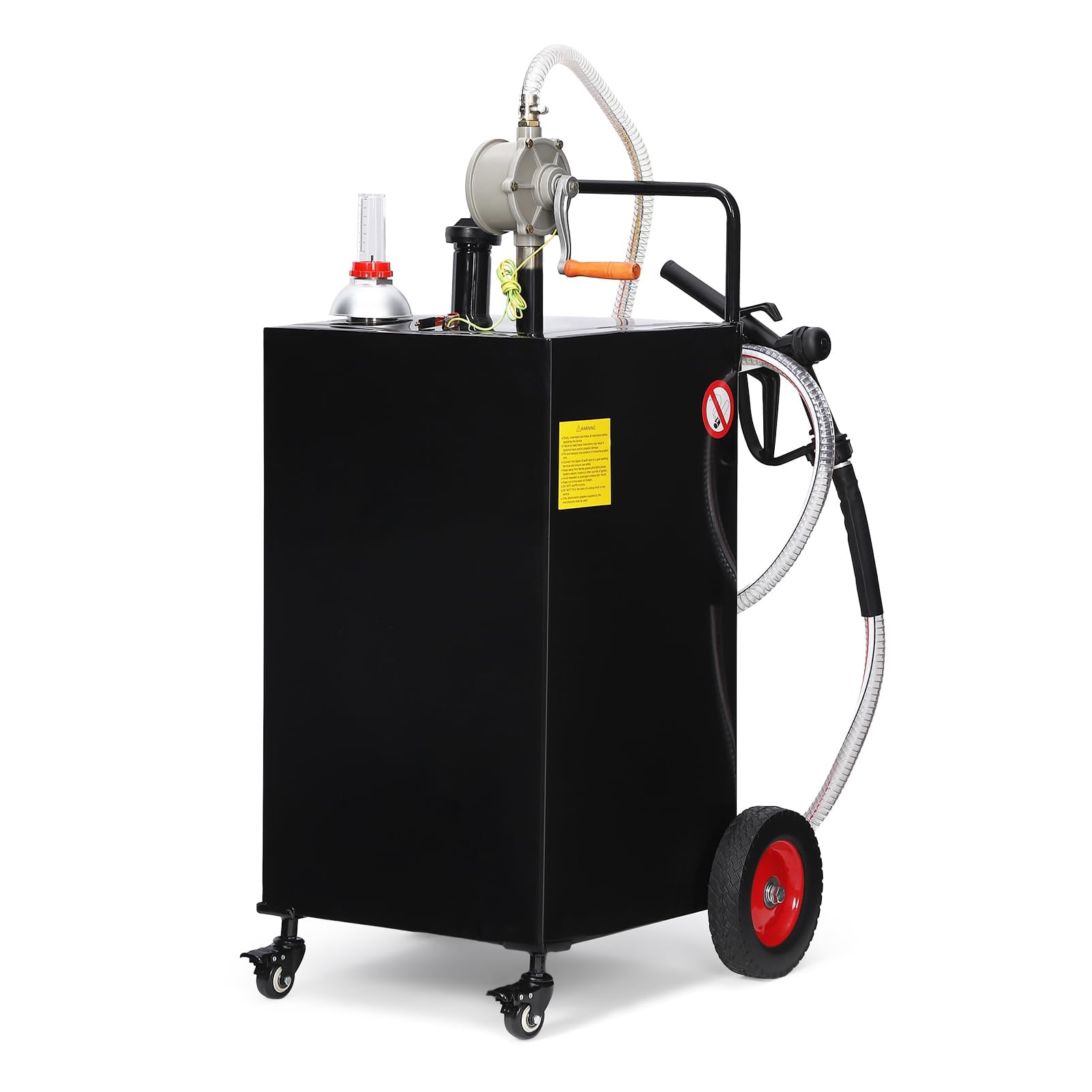 35 Gallon Gas Caddy, Portable Fuel Storage Tank with 4 Wheels & Manual Transfer Pump, Diesel & Gasoline Fuel Container for Cars, Lawn Mowers, ATVs, Boats