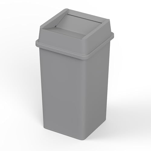35 Gallon Gray Square Commercial Trash | Garbage Can with Lid - Office, Outdoor, Restaurant, School, Kitchen$$Household Cleaning Products & Supplies