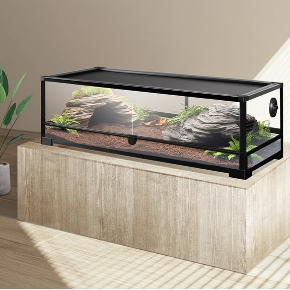 35 Gallon Long&Low Reptile Glass Terrarium, Front Opening Door Reptile Tank 36"x18"x12.6" Reptile Amphibians Habitat Enclosure for Snake Bearded Dragon Lizard Crested Gecko(Knock-Down)