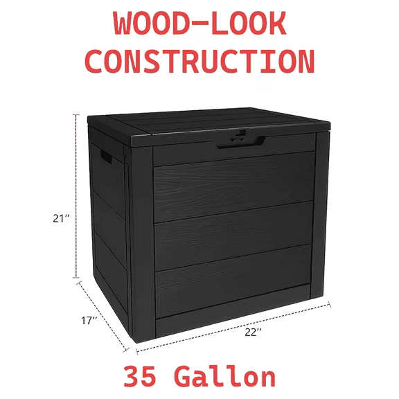 35 Gallon Outdoor Storage Box Waterproof Deck Box with Handles And Wheels, Large Patio Furniture Storage Cabinet for Pool Additions, Tool Chests - Easy Assembly