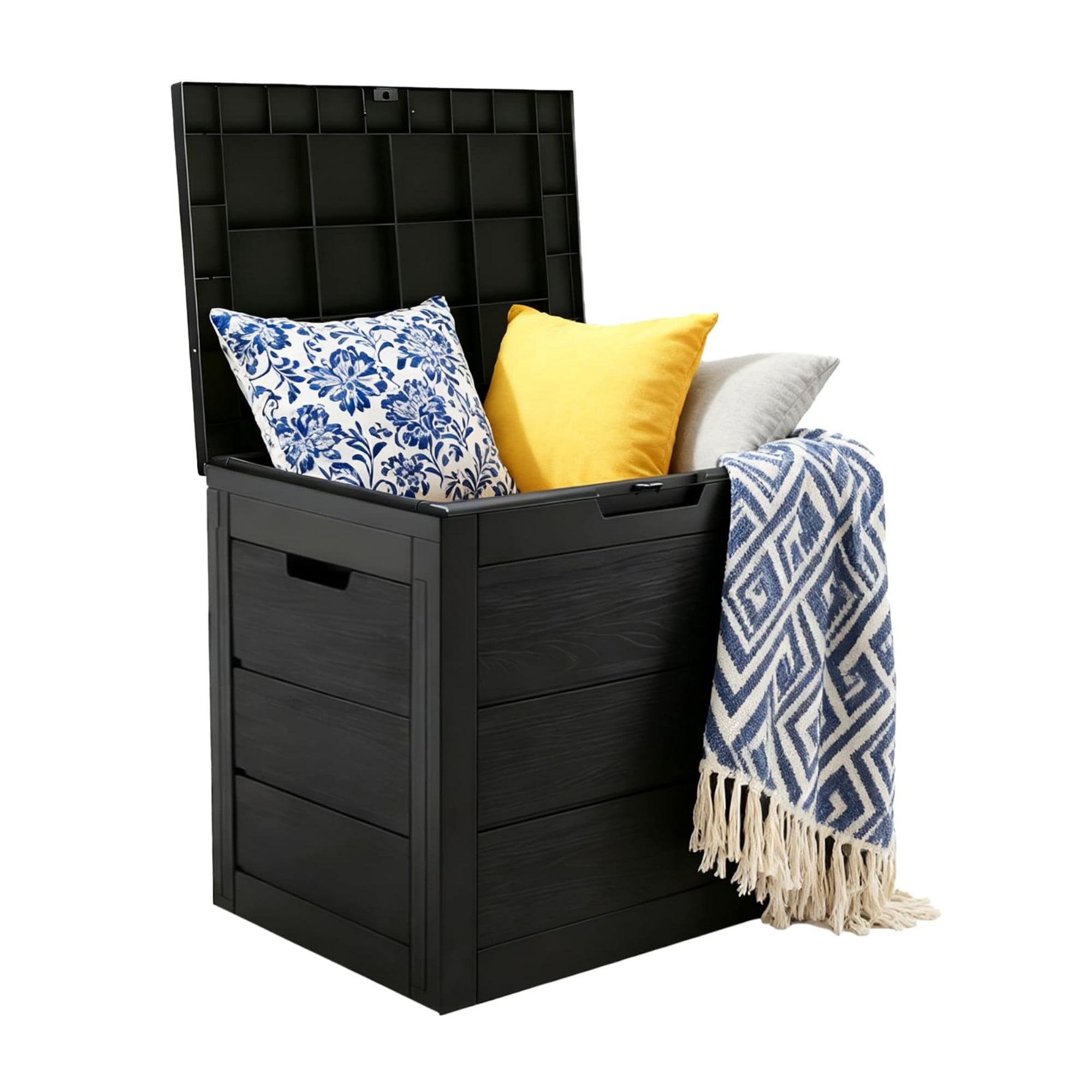 35 Gallon Outdoor Storage Box Waterproof, Resin Deck Box with Lockable Lid, Patio Storage Bench for Cushions, Package Delivery, Garden Tools, UV Resistant, Black