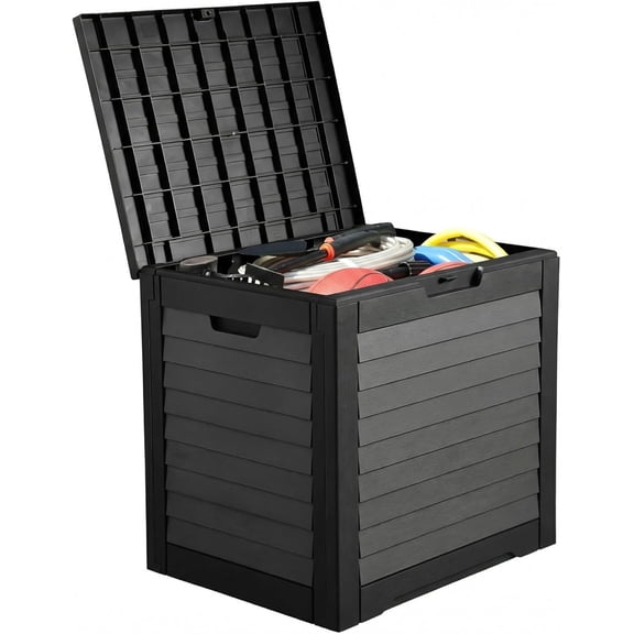 35 Gallon Outdoor Storage Box, Waterproof Resin Deck Box and Package Delivery with Lockable Lid for Patio Furniture Cushions, Pool Accessories, Garden Tools, Black