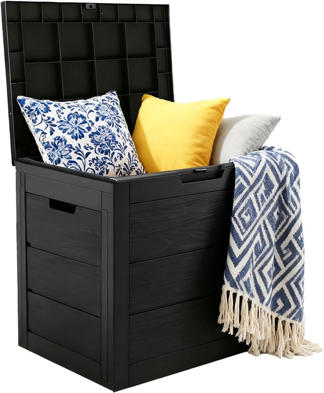 35-Gallon Waterproof Resin Deck Box, Lockable Outdoor Storage Bin & Seat for Patio