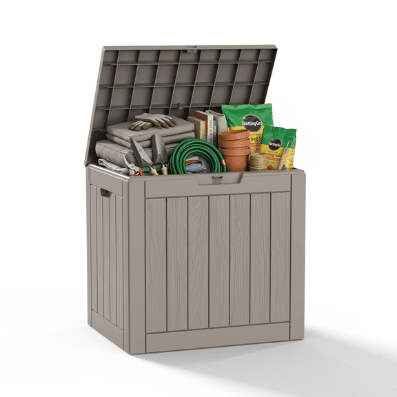 35 Gallon Weather Resistant Outdoor Storage Box with Lockable Lid, Heavy Duty Resin Deck Storage Chest, Multifunctional Storage Bench for Yard, Pool, Porch, Balcony & Garage Use