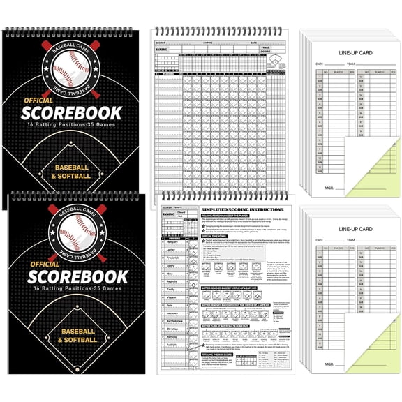 35 Games Baseball and Softball Scorebook Baseball Softball Lineup Cards Lineup Sheet Side by Side Score Keeping Book Stats Book Batting Average Chart for Scorekeeper Coaching Tracking