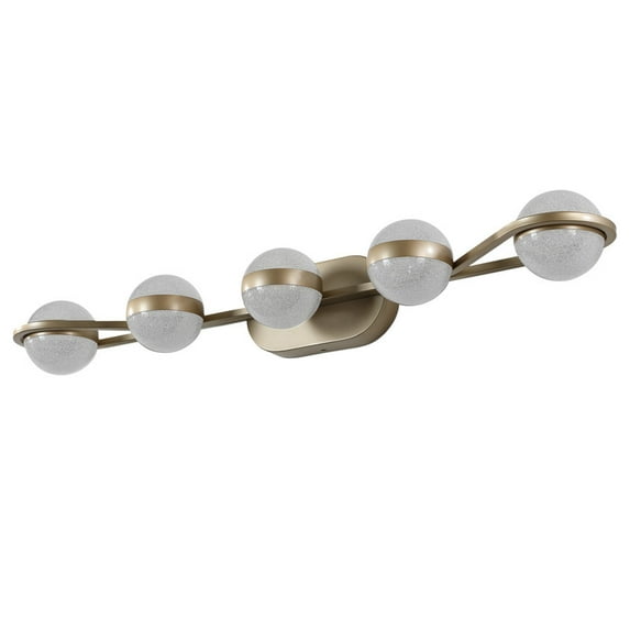 35" Gold Minimalist LED Bathroom Vanity Light, 5-Light Wall Mounted Fixture with Crystal Sand Acrylic Shades, Modern Decorative Lighting for Mirror, Sink, and Vanity Area