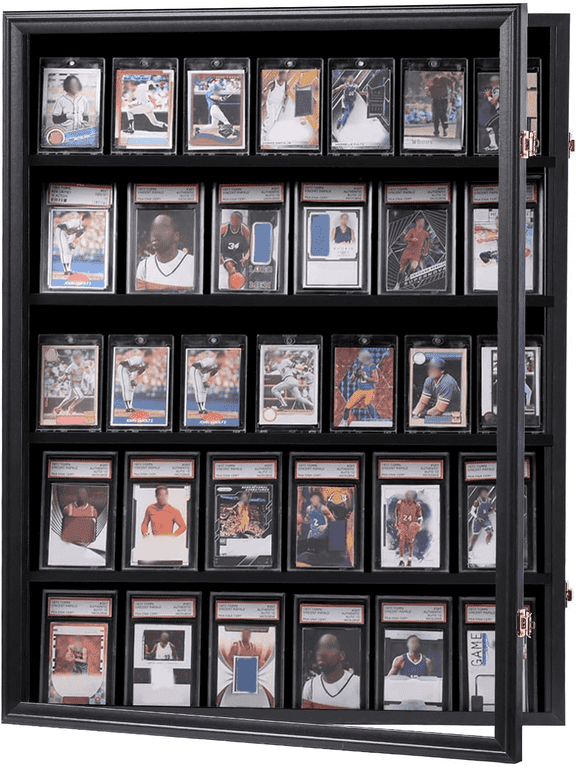 35-Card Lockable Trading Card Display Frame, UV Acrylic, Wall Mount for Sports