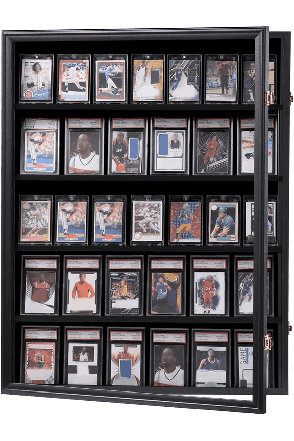 35 Graded Sports Card Display Case -Baseball Card Display Frame Lockable - Trading Card Collector Wall Display Holder for Basketball Football Hockey Cards