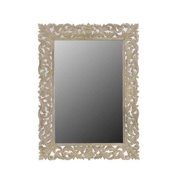 HomeRoots 521568 35 in. Gray Floral Carved Solid Wood Framed Accent Mirror