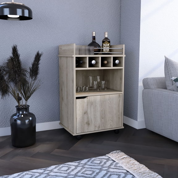 35" H Bar Cart with Cabinet and Wine Cubbies | Good for Keeping Wine and Spirits Separate at Home