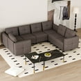thumbnail image 1 of 35"H Modular Sectional Sofa Couch with Storage for Living Room, Sectional with Eversible Ottomans, Apartment Sleeper Sofa Bed, Brown, 1 of 4