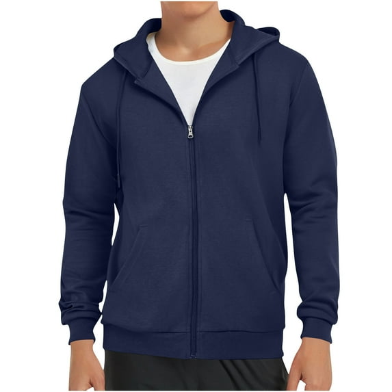 Up to 35% off Hoodies for Men Zip Up Jackets Men's Cargo Solid Color Pockets Sports Ditness Training Dropped Shoulder Long Sleeved Hooded Casual Jacket Navy XXXXL