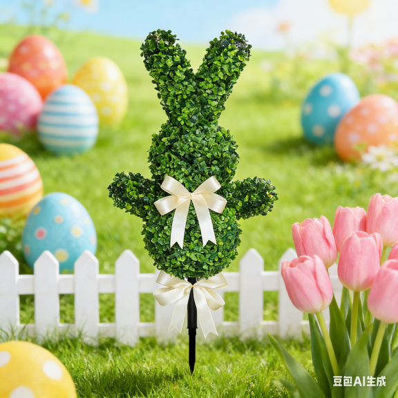 35 INCH Artificial Bunny-Shaped Bowknot Topiary Tree Shaped Topiary Trees UV Resistant Faux Boxwood Topiaries Plant For Porch Decor Outdoor/Indoor  Easter Decorations