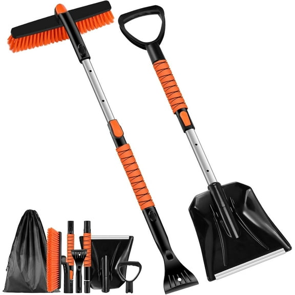 35'' Ice Scraper and Extendable Snow Brush Emergency Snow Shovel Snow Broom with Foam Grip 180° Pivoting Brush Head Snow Scraper for Cars, Trucks, SUVs, Vehicle