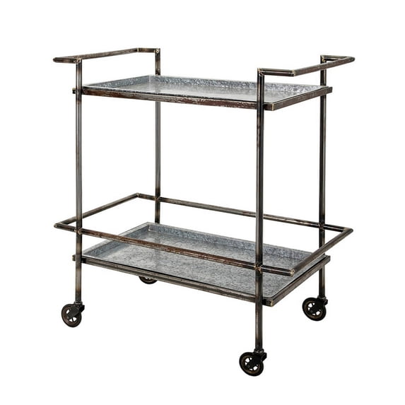 35 Inch 2 Tier Bar Cart, Industrial Style, Caster Wheels, Rustic Bronze- Saltoro Sherpi