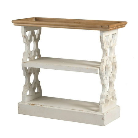 35 Inch 3 Tier Console Table, Fir Wood, Carved Panels, Brown and White- Saltoro Sherpi