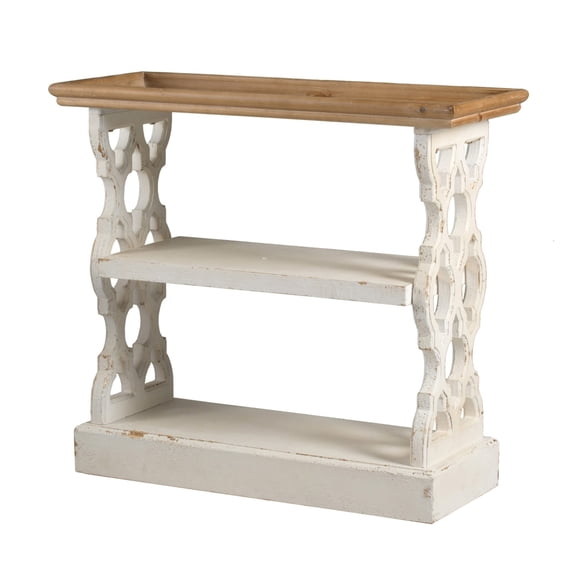 35 Inch 3 Tier Console Table, Fir Wood, Carved Panels, Brown and White- Saltoro Sherpi