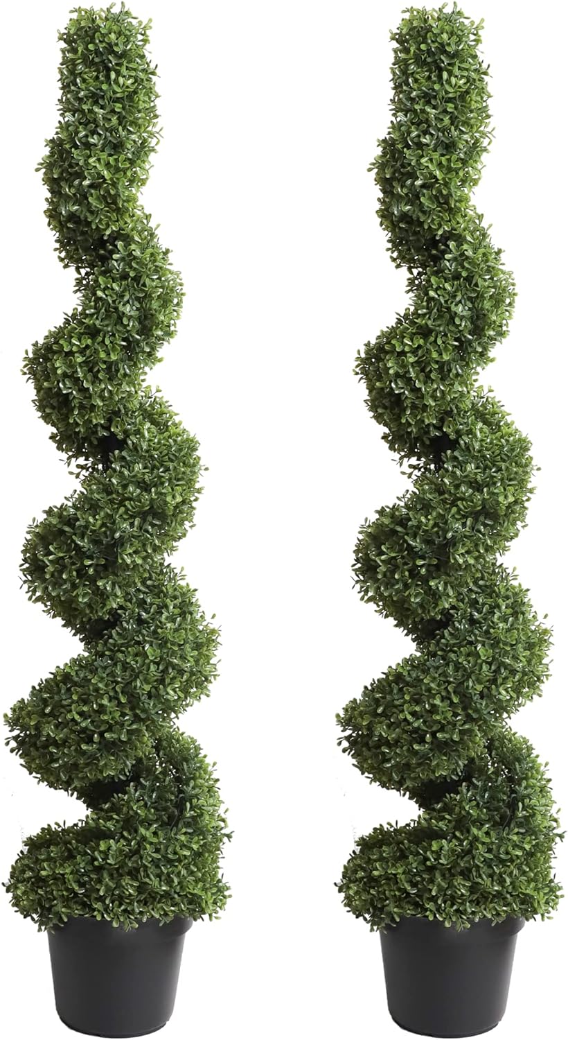 35 Inch Artificial Boxwood Topiary Tree Spiral Plants Fake Faux Plant
