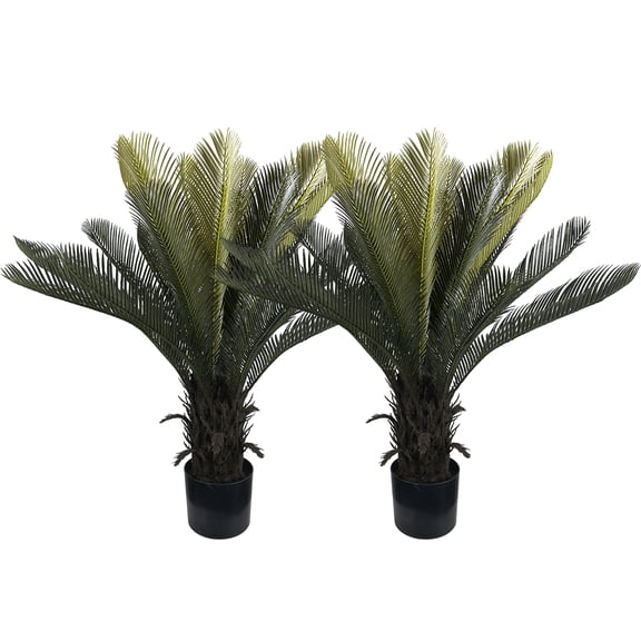 35 Inch Artificial Sago Palm Tree, 2 Pack Faux Cycas Plant for Indoor Home Decor