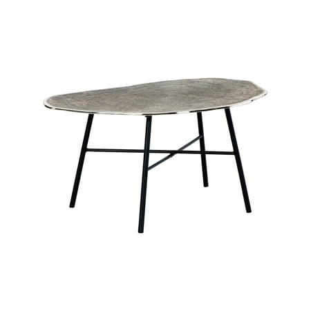 35 Inch Artisan Coffee Table Abstract Shape Tabletop Silver Black - Saltoro Sherpi
