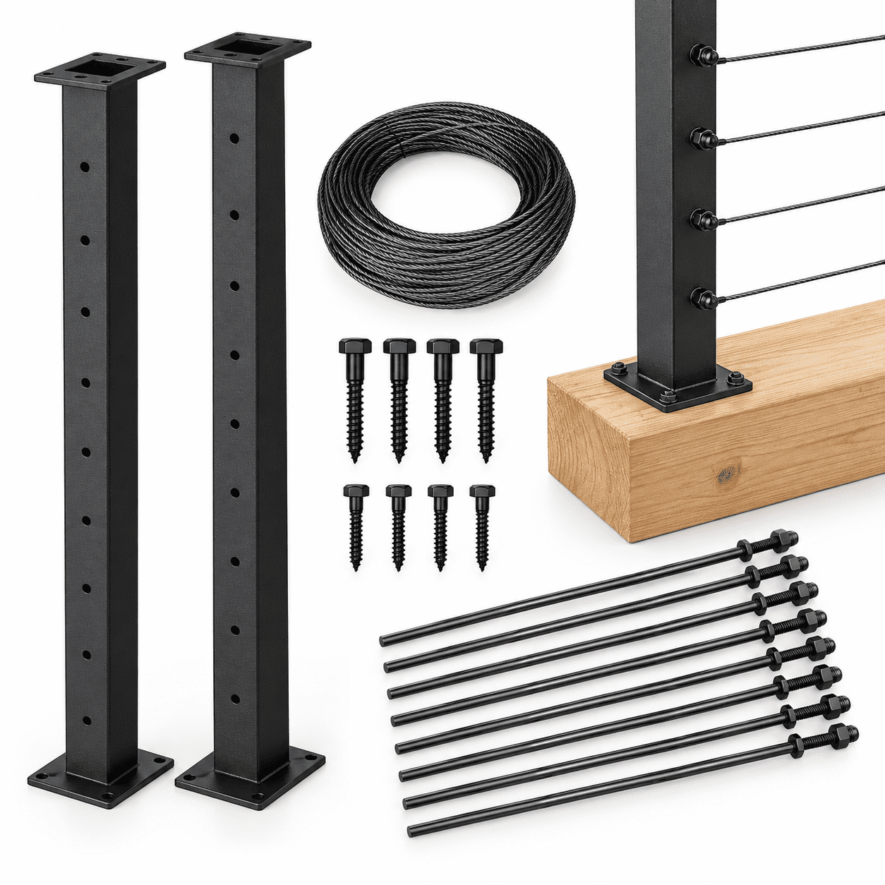 Stairs With Rope Railing 35 Inch Cable Railing Kit 2stainless Steel End With Wire Rope Level ...