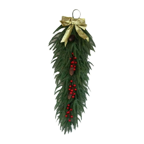 35 Inch Christmas Teardrop Swag, Artificial Norfolk Pine Greenery Swags for Front Door, Stairway Decorations, Indoor Outdoor Holiday Hanging Decor