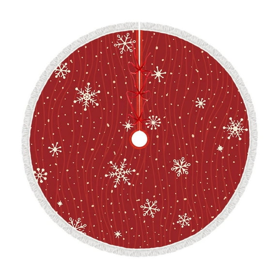 35 Inch Christmas Tree Skirt – Red Cloth Snowflake Tree Bottom Cover, Round Xmas Tree Base Decoration for Holiday Party, Home, Wedding & Festive Décor