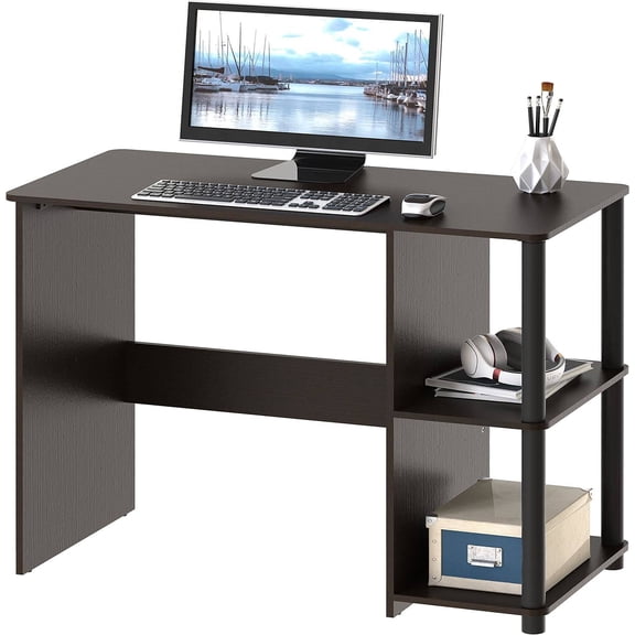 35-Inch Home Office Desk with Open Storage Shelf, Espresso Finish