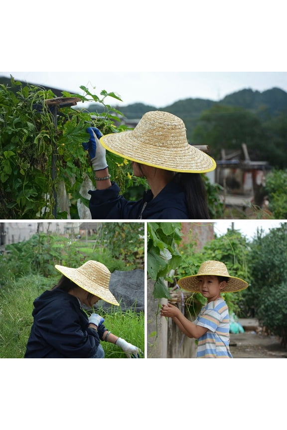 35 Inch Large Brim Wheat Straw Sun Hat, Wide Brim Summer Uv Protection Hat For Outdoor Farmers, Construction Workers, Gardening & Yard Work, Unisex Outdoor Sun Cap With Upf 50+