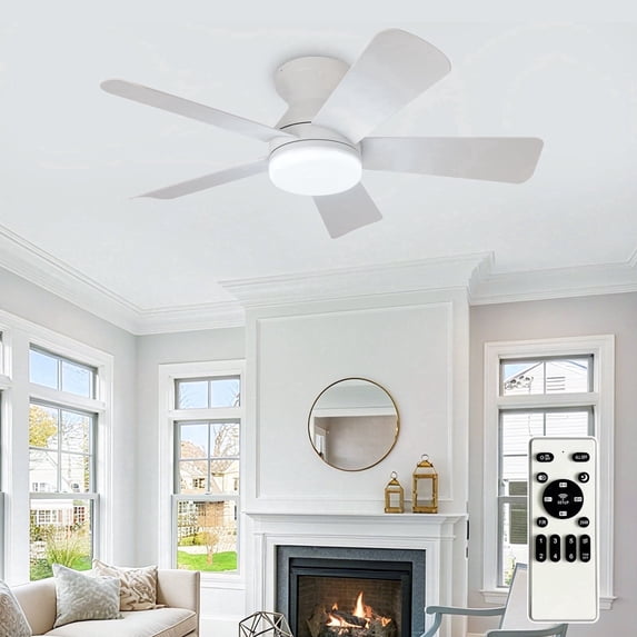 35-Inch Low Profile Ceiling Fan with Light - Dimmable LED, 6-Speed and 3 CCT, Quiet DC Motor, Remote Control, 5 White Blades for Indoor/Outdoor