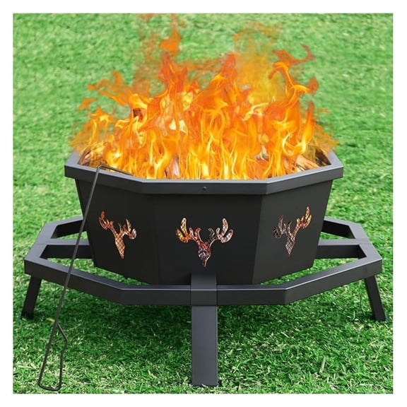 35 Inch Octagonal Outdoor , for Outside Wood Burning ,Firepit,Firepits for Outside,Camping,Backyard,Patio,,Garden,Porch,Black