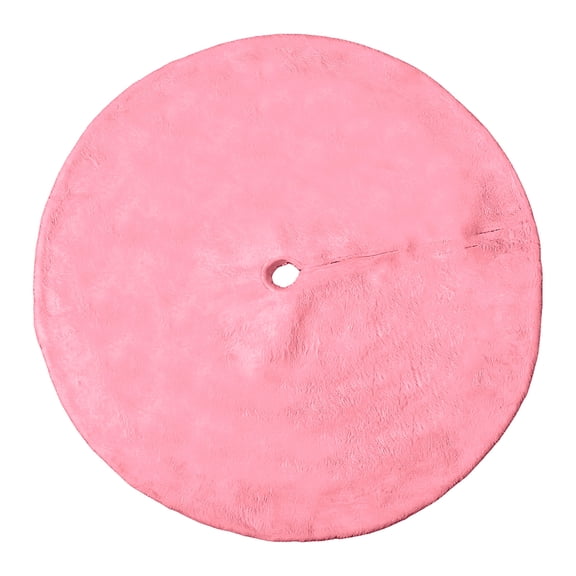 35 Inch Pink Plush Christmas Tree Skirt, Festive Winter Home Decor, Non-Slip Backing Tree Mat for Xmas Holiday, Hook Loop Closure for Easy Setup