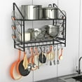thumbnail image 1 of 35 Inch Pot Rack Wall Mounted, 2 Tier Pots and Pans Organizer with 20 Hooks and 6 Pot Lid Holders, Heavy Duty Steel Pot and Pan Hanger for Kitchen Cookware Utensils Storage 34.7" Lx13 Wx26.4 H, 1 of 13