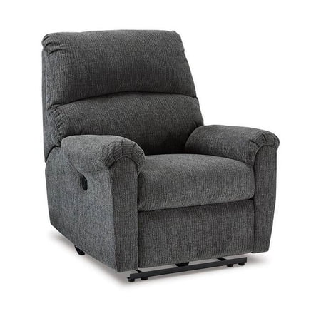 35 Inch Power Recliner, Smooth Gray Textured Polyester, Pillow Top Armrests