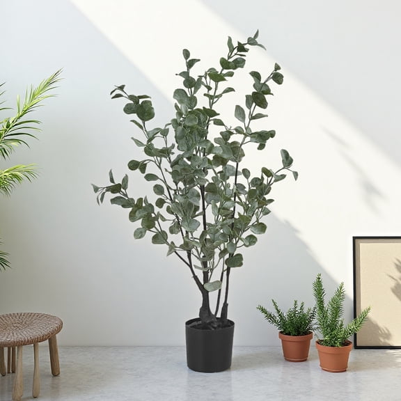 35 Inch Realistic Eucalyptus Tree - Indoor Faux Floor Plant with Black Pot, Adjustable Stems & Low Maintenance Greenery